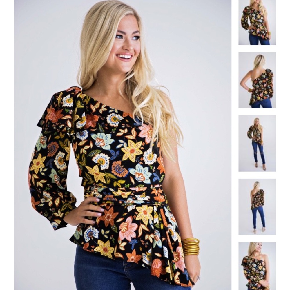 Karlie Multi Floral One Shoulder Top - Small